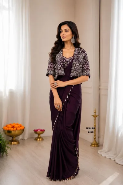 Indo-Western Ready to Wear Saree with an Embroidered Koti (Jacket)